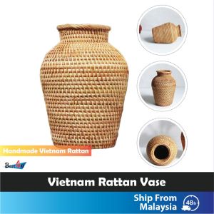 BEST4U Handmade Vietnam Rattan Flower Vases | Natural Rattan Flower Pot | Pasu Rattan | Home Decoration - 21cm Height