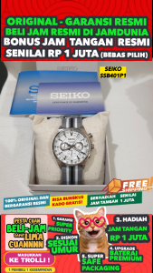 SEIKO ORIGINAL - CHRONOGRAPH - SEIKO SSB401P1 - MEN CT - Abu-Abu - Cloth - Dia 4.1 CM. WR 100 Meter Jamdunia