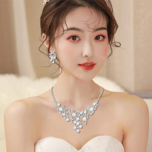 Elegant Pearl Set Jewelry For Women: Flower Pearl Necklace Earrings Set
