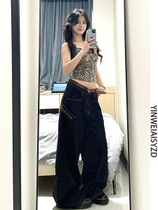 กางเกงยีนส์ทรงขากว้างเอวสูง กระเป๋าใหญ่ สีดำ ทรงยาว ทรงสลิมฟิต กางเกงยีนส์ทรงสลิมฟิตสำหรับผู้หญิง ฤดูใบไม้ผลิและฤดูร้อน