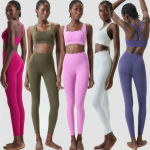 Flawless Ripple Edge Lace Back Shockproof Yoga Set High Waist Fitting