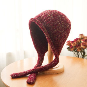 Korean Style Warm Knitted Overhead Hat Womens Winter Ear Protection Small Face Effect Blue Lei Feng Cap Casual round Top