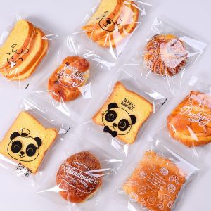 100PCS Bread Plastic Packaging Bags Cookies Sandwich Banana Loaf Bread Self Adhesive Packaging Bag