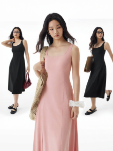 PUNLIEN | Chest Pad New Style Versatile Slim Black Dress