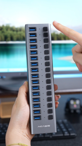 ACASIS 16 Port USB 3.1 Gen2 10Gbps Hub with Batch and Individual Control 96W PD Charging 12W per Port Multi-device Management Aluminum Hub