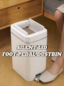Minimalist Slide Lid Foot Pedal Dustbin 10L 15L 20L/Kitchen Bathroom Trash Can with Double Lid/rainbowculture