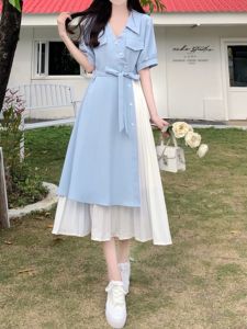 Váy Voan Chữ a Dài Mùa Hè Cho Nữ Cỡ Lớn Không Đều Phong Cách Hepburn Váy Chữ a Dài Thường Ngày Chất Liệu Polyester