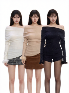 withmin | Áo Thun Dệt Xéo Trễ Vai Siêu Gợi Cảm