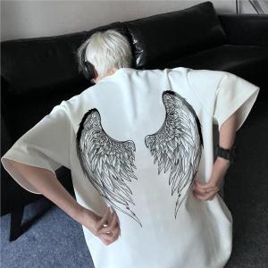 เสื้อยืดแขนสั้นพิมพ์ลายปีกไซส์ใหญ่ ทรงหลวม สำหรับผู้ชายและผู้หญิง สไตล์ฮิปฮอป เทรนด์สตรีท เสื้อยืดลำลอง ฤดูร้อน 2025