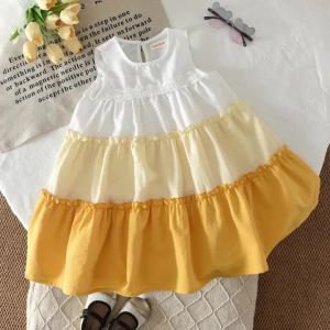 Summer New Korean Version Yellow Sweet and Cute Gradient Color Girls Casual Sleeveless Dress 3-7 Years Old Daily Wear