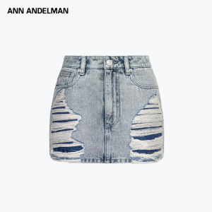 ANN ANDELMAN | Blue A-Line Distressed Denim Mini Skirt