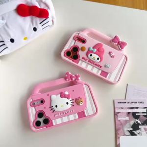 Sanrio | 3D Sanrio KT Melody Handbag Cartoon Phone Case For iphone 17 16 15 14 Plus 13 Pro Max Silicone Shockproof Protective Soft Cover