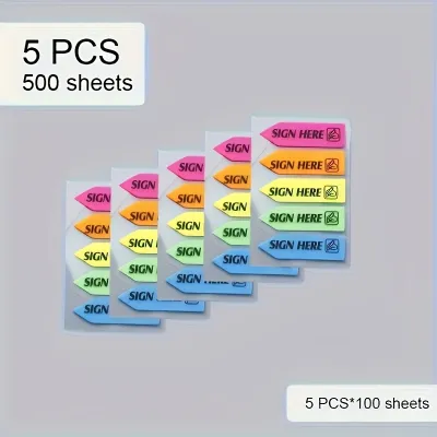 100/500 sheets Please Sign Here Sticky Notes - Transparent Colorful Index Tabs for Contracts & Documents Strong Adhesive Re