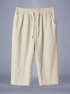 Cotton Linen Ice Silk Mens Summer Thin Quick Dry Loose Fit Seven-Foot Pants Casual Shorts Lightweight Breathable Youth Trend