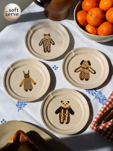 SoftServe Handmade Ceramic Plate Cute Animal Series Irregular Shape 6.5 Inch Deep Dish Versatile Use Dining Utensils