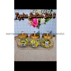 Stoples Kue Kering Kacang Edisi Emas Snack Jar Gold Bahan Kaca Dengan Nampan Mewah 480ml WMO AZ1538