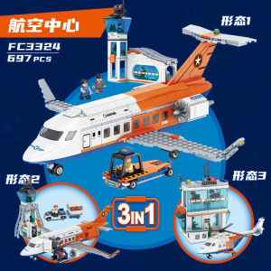 Large Plastic Building Blocks Toy Fighter Helicopter Educational Childrens Playset Airport Terminal Model Assembly Kit