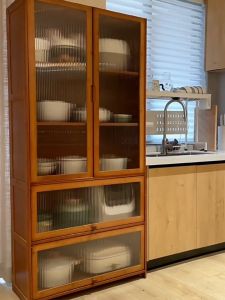 Kitchen Storage Cabinet Bamboo Acrylic Display Wooden Cabinet Storage Cabinet
