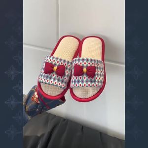 Xixitiao Xăng đan cotton cho nữ dép đế mềm phong cách cổ tích phòng ngủ gia đình bốn mùa nơ mùa xuân và mùa thu ngọt ngào