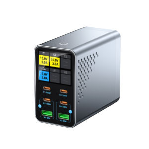 New 140W GaN Smart Multi Port Charger Desktop Charger PD+QC Multiport Intelligent Digital Display Charger for Phones  & Tablets