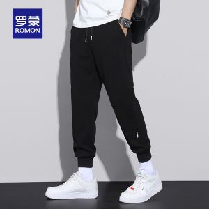 ROMON | Loose Fit Harlan Mens Sweatpants Casual Grey Trendy Spring Summer New Style Elastic Waist Cotton Polyester Blend Nine-Tenths