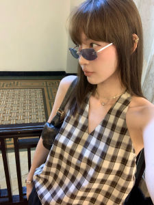 Comfortable Cool American Mildly Spicy Deep V-neck Backless Womens Top Cross Strap Design Cotton Blend Business Casual Style