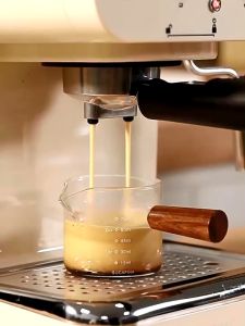 Espresso Cup Glass Measuring Cup Double Mouth Bottle Coffee Share Pot Small Wooden Handle Glass Small Milk