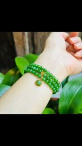 vòng tay nữ dáng chuỗi ngọc bích tự nhiên mix charm hồ ly