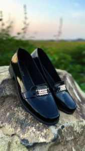 ERGE 37-41 Sepatu Pantofel Selop Premium 3cm Hitam Glossy Berlian Formal Casual Kerja Kantor Fleksibel