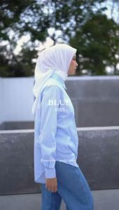 KEMEJA BLUE POCKET PATCH SHIRT BY DEENAY BAHAN COTTON baju atasan wanita panjang muslim polos simpel