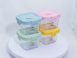 Bevavar 3PCS 160ml Glass Food Container Gift Set Portable Baby Food Container Heat-resistant Airtight Material