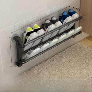 Foldable Wall-Mounted Shoe Rack Bathroom Multi-Functional Storage Rack No-Punching Door Back Design Metal Shoe Organizer