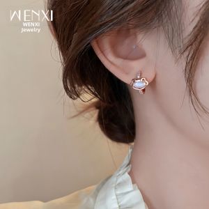 WENXI | Bông Tai Thiết Kế Khóa Chữ Nhật Màu Hồng Vàng