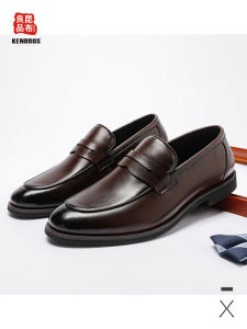 Business Casual Leather Slip-On Shoes Mens Spring Breathable Comfortable Office Shoes round Toe Low Heel Rubber Outsole