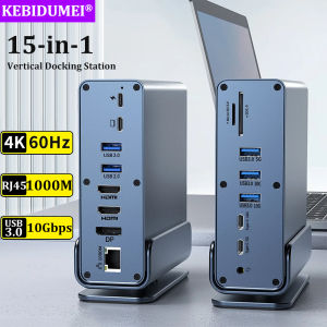 15 in 1 USB C Docking Station HDMI DP 4K HD Vertical USB C HUB with Triple MonitorRJ45 1000MUSB 3.0/2.0PD 3.0SD/TFAudio 3.5