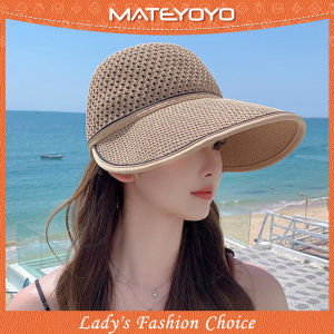 MATEYOYO Women Sun Cap Womens Beach Hat Sun Visor Hat Casual Knitted Sun Hats Portable Beach Cap Large Brim Cap Sun Protection Cap UV Protection Straw Hats for Summer Outdoor Travel