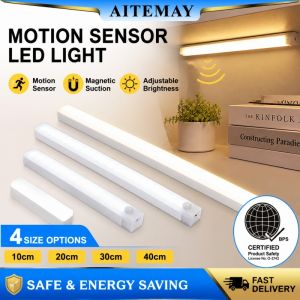 Aitemay Wireless Magnetic Motion Sensor LED Light Strip TYPE-C Rechargeable Under Cabinet Lamp for Bedroom Night Light Closet Stair Kitchen Camping – Auto On/Off Easy Install