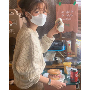 Áo Len Dệt Kim Kiểu Hàn Quốc Cho Nữ Mùa Thu Đông Mới Về Phong Cách Nhật Bản Lười Biếng Cổ Điển Nhẹ Nhàng Cỡ Nhỏ