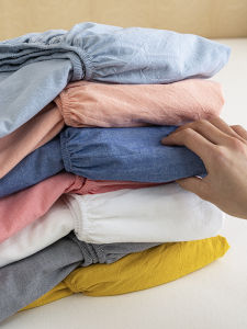 Japanese Style Muji Style Yarn-Dyed Washed Cotton Fitted Sheet Cover Pure Cotton Three-Piece Cotton Bed One-Piece Pillowcase Mattress Cover