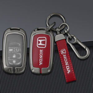 Smart Car Key Fob Case Cover Shell Keychain For Honda HRV Vezel Civic 2022 2023 CRV Accord Remote Zinc Alloy Genuine Leather Holder Protector Chain Styling Accessories