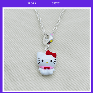 FLORA 0252C - [Có bán lẻ] Dây chuyền bạc charm hình mèo Hello Kitty dành cho bé gái