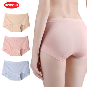 กางเกงในเอวกลางของผู้หญิง3ชิ้นกางเกงในสำหรับเด็กผู้หญิงกางเกงในตัวใหญ่ต้านเชื้อแบคทีเรียระบายอากาศได้ดีขนาด M-XXL ชุดชั้นในสตรี