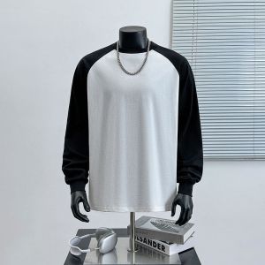 Vibe Simple Basic Pure Color Raglan Long Sleeves T-shirt Men Autumn Leisure Easiest for Match Loose Heavy Weight 100% Cotton Coat