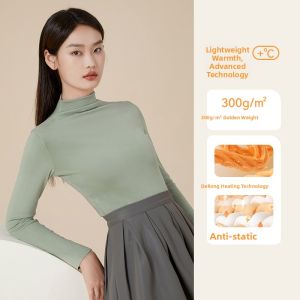 FuniBaoluo | Ladies Thermal Underwear Thermal Fiber Long Sleeve High Collar Fleece Lined Inner Wear Base Layer Shirt For Young Women