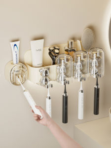 Bathroom Bear Toothbrush Holder Wall Mounted Toothpaste Cup Organizer No Drilling Required Toothbrush Rack Dental Kit Holder