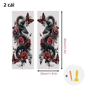 Bộ Miếng Dán Nội Thất Ô Tô Hai Mảnh Họa Tiết Rắn & Hoa Hồng Chất Liệu Vải Thun Tự Dính Dán Trang Trí Cột A