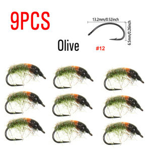 9PCS 10# 12# Fly Fishing Flies Caddis Larva Emerger Fly Fishing Czech Nymph Bug Worm Trout Grayling Freshwater Fishing Lure Bait