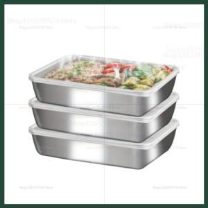 OLOEY | Plate Stainless Steel Food Container with Cover Thick Tray Fresh-keep Food Fruit Lid Sealed Storage Box Kitchen Fridge Organizer