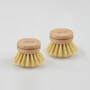 Onlycook Replaceable Brush Head Horse Hair Kitchen Sink Pot Scrubber Long Handle Butcher Block Wood Handle Dishware Brush