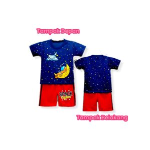 Setelan Kasual Anak Motif Astronot Lengan Pendek